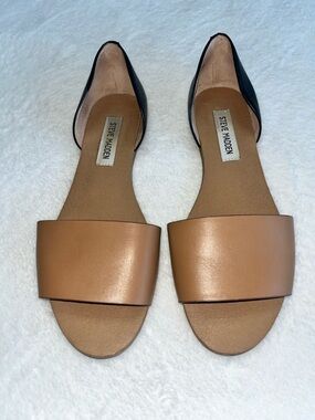 Steve Madden Women's Sidestep D'Orsay Two-Tone Leather  Sandals Minimalist Sz 8